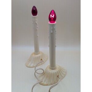 Vintage Christmas Electric Window Candles Lot of 2 Plastic Faux Wax Drip Red